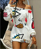 Popular trade popular spring and summer new  wish  round neck tie-dye printing long-sleeved loose dress