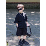 Boys' Summer Two-Piece Suit New T-shirt Shorts Set Fashionable Sports Casual Thin Boys' Loose Children's Clothing