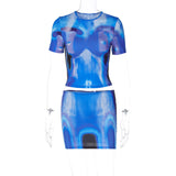 GOOSUDU Popular, 2025,  explosive new women's clothing fashionable and sexy printing personalized street style short T slim skirt set