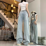 GOOSUDU NEWn Spring New Crystal Rhinestone Shining Straight Jeans Mop Pants Big Long Legs Fashionable Women