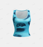 GOOSUDU 2025 DB003 personality hot-selling summer new hot girl y2k fashion street sexy square collar printed navel small vest women