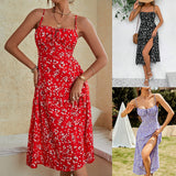 Popular trade  women's clothing    summer sexy suspender print under split dress