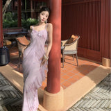 2025 temperament super good-looking purple mesh suspender dress fairy summer design sense niche seaside vacation dress