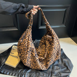 GOOSUDU 2025 Retro leopard print tote bag women's popular new commuter messenger bag large capacity premium texture portable shoulder bag