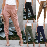 GOOSUDU Independent Station  Summer New Women's Elastic Waist Cropped Pants Hem Slit Solid Color Casual Pants