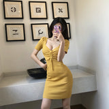 Knitted Dress Dress Women's Summer 2024 New Korean Style Waist Slimming Elegant Drawstring Skinny Sheath A- line Skirt