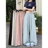 GOOSUDU Summer New Korean Style Loose Relaxed Casual Pants Women's Ice Silk Cool Drawstring Loose Wide Leg Pants