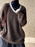 2025 popular autumn and winter new Korean version loose casual lazy wind v-neck pullover sweater knitted sweater 960