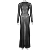 GOOSUDU 2025 fashion new autumn women's clothing sexy mesh backless straps long sleeves super long dress female hair