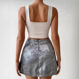 GOOSUDU 2025 fashion personality street sexy hottie high waist metal kink mini skirt