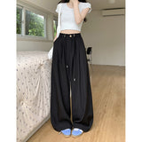 GOOSUDU Summer New Korean Style Loose Relaxed Casual Pants Women's Ice Silk Cool Drawstring Loose Wide Leg Pants