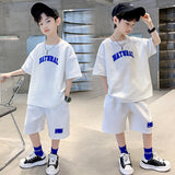 Children's Clothing Boys Summer Suit Solid Color  New Korean Style Children's Loose Two-Piece Suit Medium and Large Children's Casual Fashion