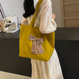 College Student Class One-Shoulder Canvas Bag Contrast Color Bow Women's Bag Large Capacity  New High-Grade Tote Bag