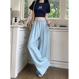 GOOSUDU Summer New Korean Style Loose Relaxed Casual Pants Women's Ice Silk Cool Drawstring Loose Wide Leg Pants