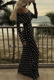 2024 European and American Spring and Summer New New Voile Polka Dot Stitching off-Shoulder Sexy Slim Fit Dress Women