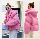 Winter new Korean style fluffy hooded bread down jacket women thick loose short jacket