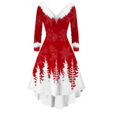 Winter Women Christmas Dress Faur Fax Collar Long Sleeves Cocktail Party Dress Xmas New Year Evening Flowy Elegant Prom Dresses