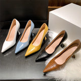 High Heels Sexy Women Spring New PU Leather Pointed Wine Cup Heel Dress Party Pumps Black Shoes for Women Plus Size 42 43