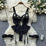 Women Sexy Floral Lace Strappy Bodysuit Fashion One Piece Rompers Lingerie Erotic Tight Embroidery Combination Catsuit