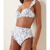 Sexy Printed Bikini Ruffle Swimsuit Two-piece Push Up High Waist Swimwear Triangle Swimming Biquini Beach Dress Summer Beachwear