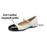 Women Genuine Leather Mary Janes Flat Shoes Brand Designer T-tied Buckle Mix-Color Shoes Lady  New Preppy