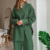 100% Cotton Pyjamas Set Women's Home Clothes Long Sleeve 2 Piece Sets Sleepwear Female Casual Trouser Suits Pajamas Solid