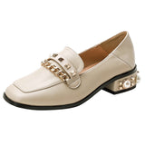 New Women Casual Shoes Pumps Spring Fashion Girl Star Embroidery Pearl Flax Chain High Heel Shoes Slip-on Loafers