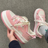 Pink Women Vulcanized Shoes Chunky Sneakers Women Flats New Design Sport Shoes Lace Up Women Shoes Fashion Walking Sneakers