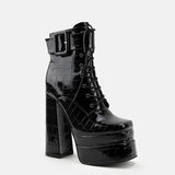 goosudu  Platform Ankle Boots For Women Lace Up Brand New Chunky Heel Fashion Sexy High Quality Shoes Buckle Autumn Popular New