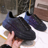 woloong Autumn Leather Women Shoes New Style Fashion Platform Shoes Ins Platforms Sneakers Tide Shine Bling Rhinestone Shoes