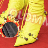 New Women Slim High Heel Metal Buckle Chain Luxury Shoes Fashion Comfortable Pointed Toe Ankle Boots Stiletto Party Short Boots