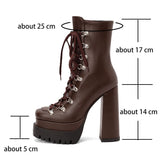 Female Platform Boots Lace Up Super High Chuinky Heel Ankle Boots Fashion Shoes Woman  Autumn Winter Hot Sale Brand New