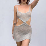 Sexy Spaghetti Strap See Through Mini Dress New Summer Fashion Elegant Sleeveless Backless Beach Cover Up Dresses for Women