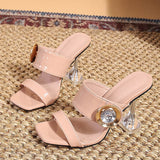 New Transparent Heels 9CM Slippers Outdoor Fashion Metal Crystal Buckle Designer Sandal Women Slides Party Dress Shoe