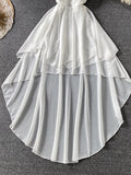 Summer Black/White Irregular Spaghetti Strap Long Dress Women Sexy Strapless High Waist Ruffle Open Back Vestidos New Robe