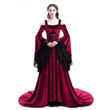 Halloween Cosplay Costume for Women Medieval Renaissance Gothic Witch Lace Fairy Dress Vampire Vintage Black Maxi Vestido New