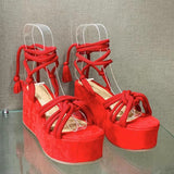 New Wedge Sandals For Women Fashion Cross Tied Ankle Lace-up Platform Shoes Gladiator Heels Ladies Beach Sandals Sandalias