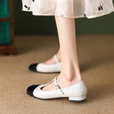 Women Genuine Leather Mary Janes Flat Shoes Brand Designer T-tied Buckle Mix-Color Shoes Lady  New Preppy