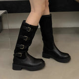 New Women Knee High Chelsea Boots Flats Casual Shoes Winter Designer Platform High Boots Goth Shoes Motorcycle Snow Botas