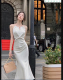 goosudu Sexy Sleeveless Satin Mermaid Long Dresses for Women  New Summer French Elegant Fashion Slim Solid Tank Evening Party Robe