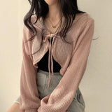 Basic Jackets Women Summer Daily Korean Style Sunscreen Lace-up Lantern Sleeve Trendy Elegant All-match Chic New Cardigan Top