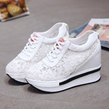 Hot Sales  Summer New Lace Breathable Sneakers Women Shoes Comfortable Casual Woman Platform Wedge Shoes