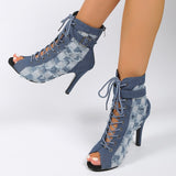 Women Denim High Heels Shoes Sexy Sandals Autumn Designer New Cool Boots Sandals Party Shoes Zipper Pumps Prom Zapatillas