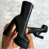 woloong  New Women Platform Boots Chunky Heels Designer Shoes For Women Motorcycle Boots Side Zipper Women's Ankle Botas Femininas