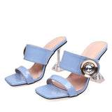 New Transparent Heels 9CM Slippers Outdoor Fashion Metal Crystal Buckle Designer Sandal Women Slides Party Dress Shoe