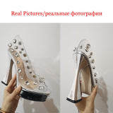 New Fashion Sexy Slingback PVC Crystal Peep Toe Women Sandals High Heels Slip On Party Wedding Platform Elegant Shoes