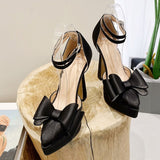 New Fashion Pink Bowknot Pointed Toe Super High Heels Platform Pumps Women Sandals Party Wedding Banquet Shoes Size 35-42