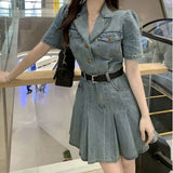 One Piece Denim Dress Korean Style Comfortable Short Sleeve Mini A-LINE Dresses Women Summer Clothing New Fashion