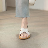 New Summer Sandals Women Round Toe Low Heel Fashion Women Shoes Genuine Leather Simplicity Sandals for Women Flat Sandals
