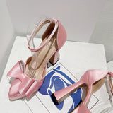 New Fashion Pink Bowknot Pointed Toe Super High Heels Platform Pumps Women Sandals Party Wedding Banquet Shoes Size 35-42